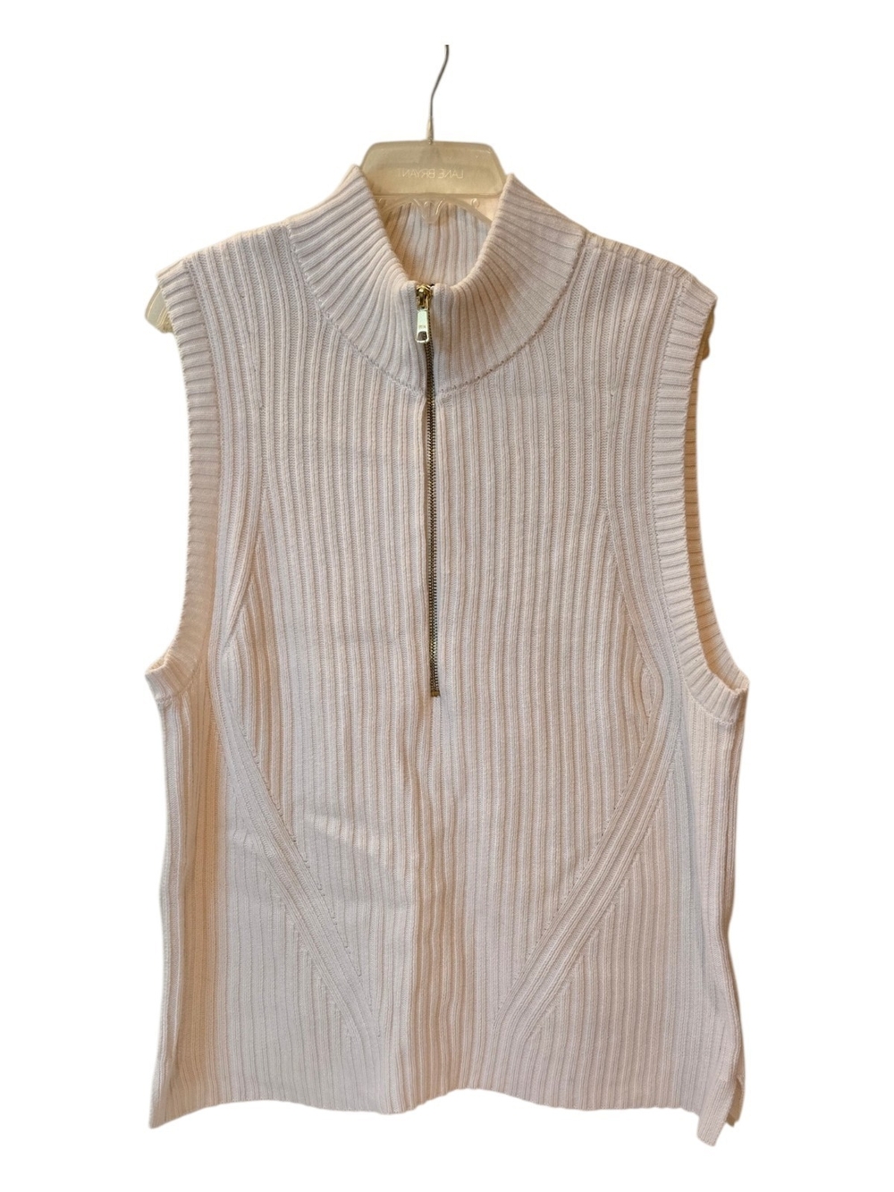 Talbots Ribbed Half Zip Sweater Vest - Cream Classy Heritage Style Size XL